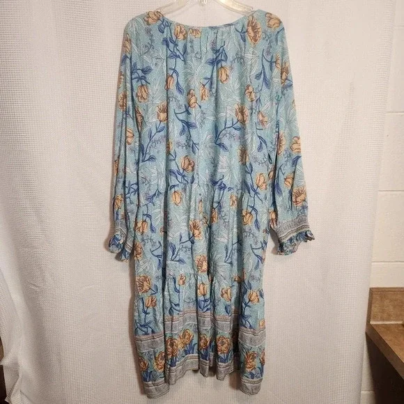 Umgee Dolman Sleeve Bohemian Floral Boho Tassels Dress Festival Large - Picture 2 of 9